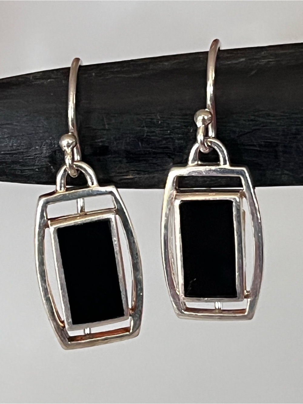 Sterling Silver Black Onyx Dangle Earrings - Picture 3 of 8